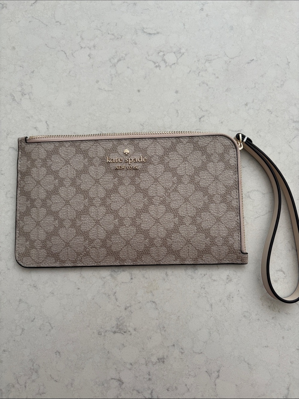 kate spade Neutral Taupe Floral Logo Wristlet Clutch